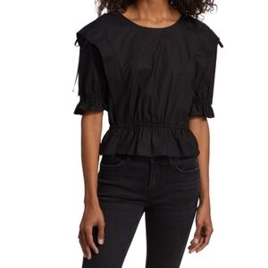 Frame Denim Black Ruffle Sleeve Blouse